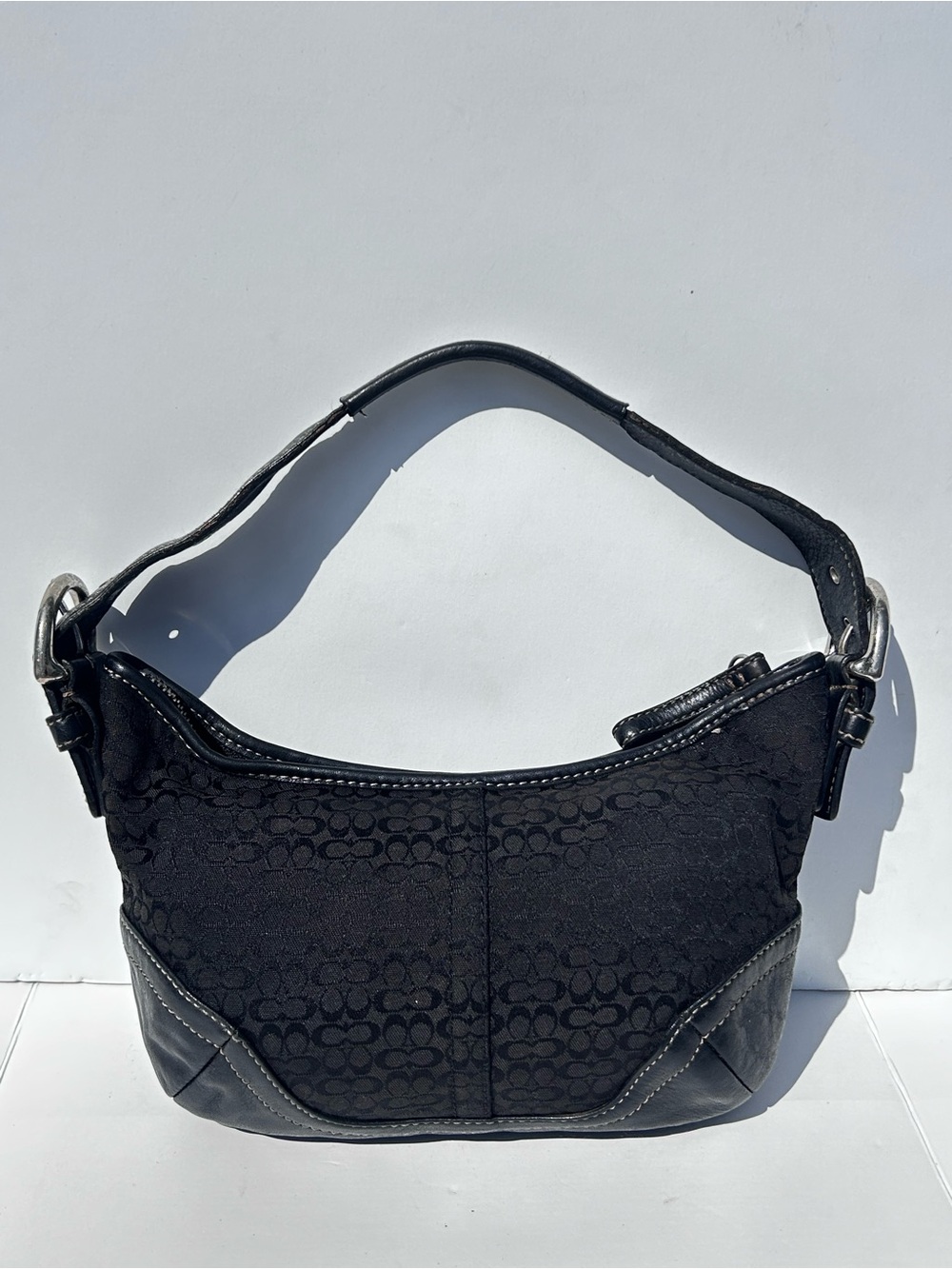 Vintage Coach Soho Mini Signature Hobo Shoulder Bag Black Canvas Leather Y2K